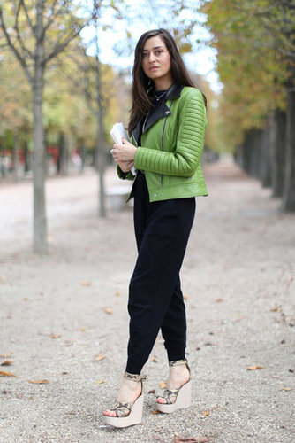 A bold lime-green leather jacket was the statement-maker here.
A bold lime-green leather jacket was the statement-maker here.