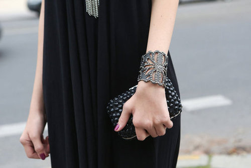 A laser-cut cuff and textured black clutch coupled up for an almost-gothic vibe.
A laser-cut cuff and textured black clutch coupled up for an almost-gothic vibe.
