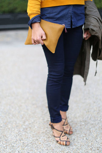 Mustard and denim made for a classically inspired cool mix.
Mustard and denim made for a classically inspired cool mix.