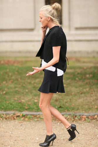 We love the balance of a boxy top and a fluted mini, while heeled booties finish it off with a little sex appeal.
We love the balance of a boxy top and a fluted mini, while heeled booties finish it off with a little sex appeal.