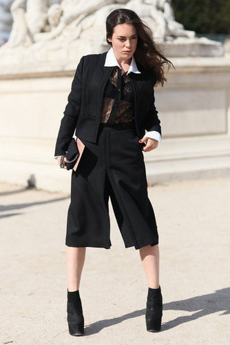 More than your basic black suit, this one boasted subtle embroidery and a cropped jacket.
More than your basic black suit, this one boasted subtle embroidery and a cropped jacket.