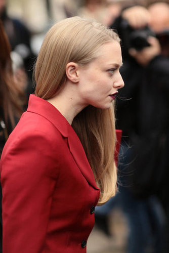 Amanda Seyfried matched her burgundy pout to her fiery red jacket.
Amanda Seyfried matched her burgundy pout to her fiery red jacket.