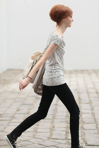 Another model showed off her beehive and her off-duty style.
Another model showed off her beehive and her off-duty style.