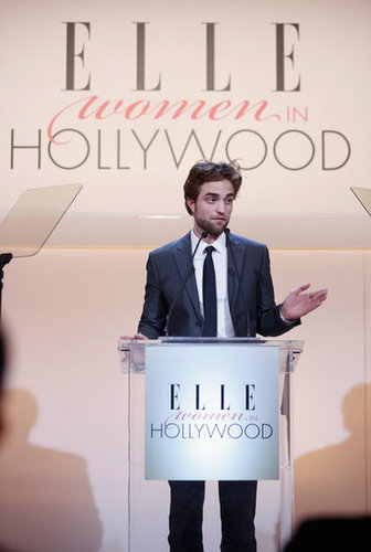Robert Pattinson appeared on stage at the Elle Women in Hollywood Awards.
Robert Pattinson appeared on stage at the Elle Women in Hollywood Awards.