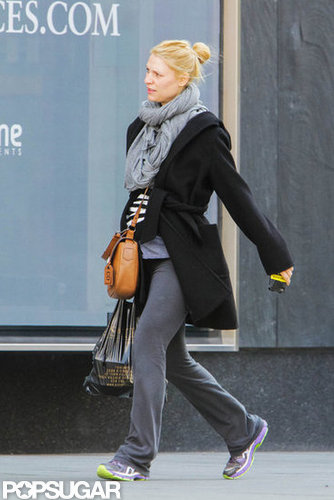 Claire Danes's baby bump was showing under her black jacket in Toronto.
Claire Danes's baby bump was showing under her black jacket in Toronto.