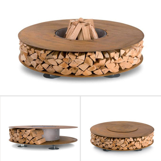 The Zero Grill and Fire Ring ($4,883) has built-in storage for stacking lumber and even includes a removable grill.
The Zero Grill and Fire Ring ($4,883) has built-in storage for stacking lumber and even includes a removable grill.