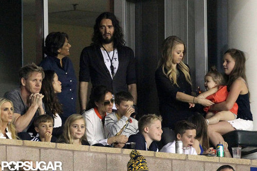Russell Brand watched the LA Galaxy with Victoria Beckham and Gordon Ramsay in LA.
Russell Brand watched the LA Galaxy with Victoria Beckham and Gordon Ramsay in LA.