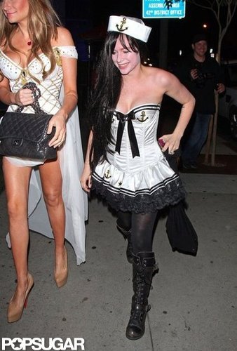 Avril Lavigne got sexy in a sailor outfit to celebrate in LA on Wednesday.
Avril Lavigne got sexy in a sailor outfit to celebrate in LA on Wednesday.