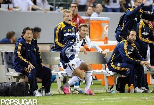 David Beckham sat on the bench at his LA Galaxy game.
David Beckham sat on the bench at his LA Galaxy game.