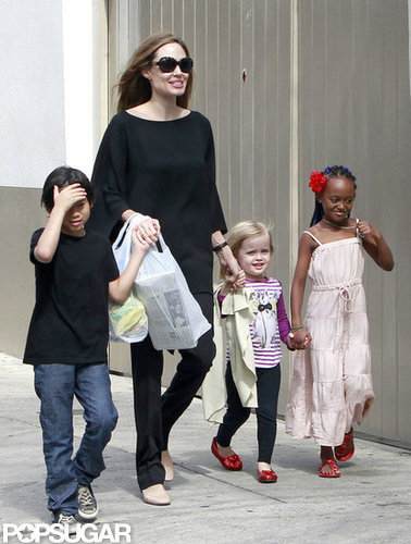 Angelina Jolie took an early morning stroll around New Orleans's French Quarter with Zahara, Vivienne, and Pax Jolie-Pitt in March.
Angelina Jolie took an early morning stroll around New Orleans's French Quarter with Zahara, Vivienne, and Pax Jolie-Pitt in March.