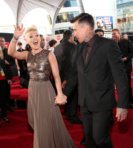 Pink and Carey Hart held hands at the American Music Awards.
Pink and Carey Hart held hands at the American Music Awards.