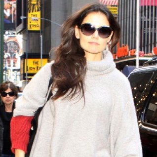 Katie Holmes Wearing Gray Poncho