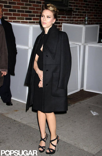 Scarlett Johansson wore a black dress to The Late Show.
Scarlett Johansson wore a black dress to The Late Show.