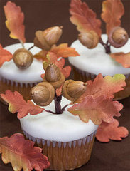 Apple Cider Cupcakes with Acorns and Oak Leaves