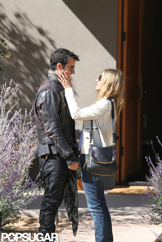 Jennifer Aniston flashed her engagement ring while out in Santa Fe with fiancé Justin Theroux in October.
Jennifer Aniston flashed her engagement ring while out in Santa Fe with fiancé Justin Theroux in October.