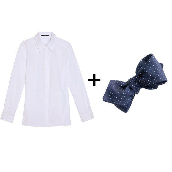 For classic styling, pair a crisp white shirt with a cute navy pin-dot bow tie. Finish the look with a printed sweater, pencil skirt, and you're ready for a chic day at work.
Get the look:
Tibi poplin shirt ($295)
J.Crew Pindot Silk Bow Tie ($52)
For classic styling, pair a crisp white shirt with a cute navy pin-dot bow tie. Finish the look with a printed sweater, pencil skirt, and you're ready for a chic day at work.
Get the look:
Tibi poplin shirt ($295)
J.Crew Pindot Silk Bow Tie ($52)