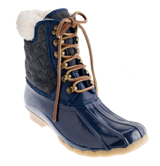 For the girl who tends to wear her prepster heart on her sleeve, these boots can best be described as an "American classic with an exclusive J.Crew twist." Meet the Sperry Top-Sider for J.Crew short shearwater boots ($148), an all-weather choice for whatever level of outdoor inclemency comes your way.
For the girl who tends to wear her prepster heart on her sleeve, these boots can best be described as an "American classic with an exclusive J.Crew twist." Meet the Sperry Top-Sider for J.Crew short shearwater boots ($148), an all-weather choice for whatever level of outdoor inclemency comes your way.