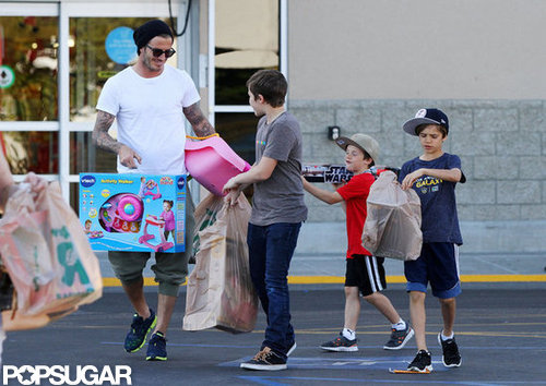 David Beckham and his boys went toy shopping for Harper in LA in March 2012.
David Beckham and his boys went toy shopping for Harper in LA in March 2012.
