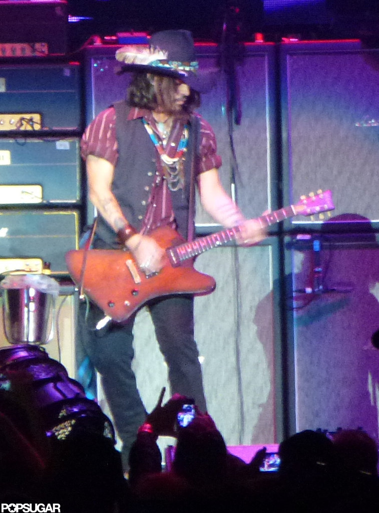 Johnny Depp hopped on stage to perform with Aerosmith in LA.
Johnny Depp hopped on stage to perform with Aerosmith in LA.