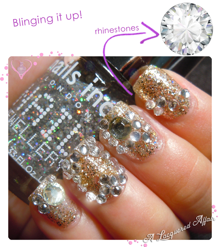 Nails blinged up with rhinestones