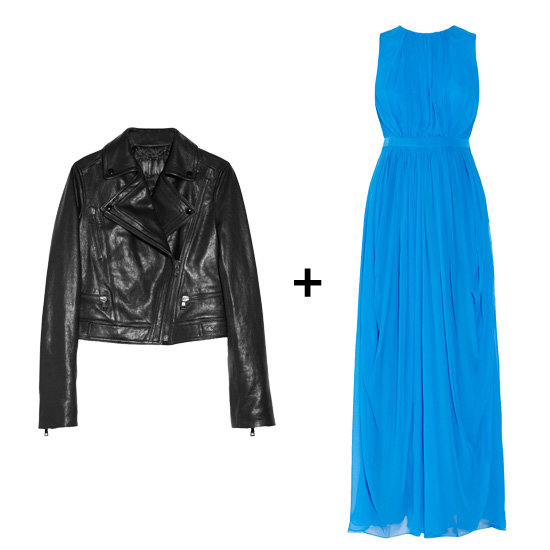 Leather Jacket + Bright Gown