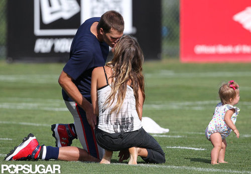 Tom Brady and Gisele Bündchen kissed at a Boston practice session for the Patriots in August 2012.
Tom Brady and Gisele Bündchen kissed at a Boston practice session for the Patriots in August 2012.