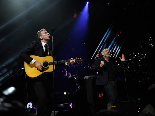 Chris Martin performed with Michael Stipe in NYC.
Chris Martin performed with Michael Stipe in NYC.
