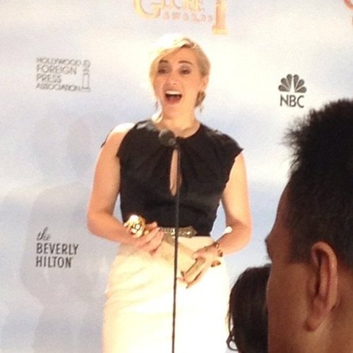 Kate Winslet lit up the press room with her electric smile backstage at the Golden Globes.
Kate Winslet lit up the press room with her electric smile backstage at the Golden Globes.