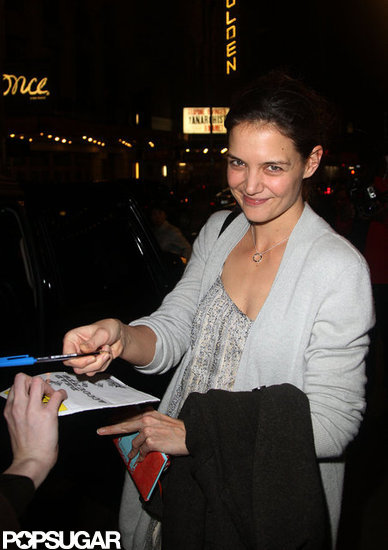 Katie Holmes greeted fans outside of her Broadway show.
Katie Holmes greeted fans outside of her Broadway show.