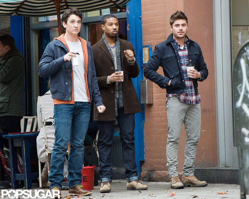 Zac Efron and his costars filmed outside of a café.
Zac Efron and his costars filmed outside of a café.