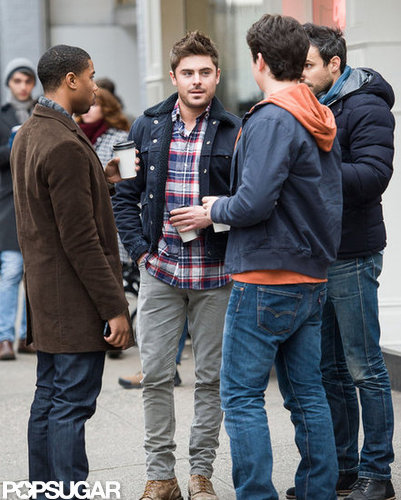 Zac Efron wore a plaid shirt.
Zac Efron wore a plaid shirt.