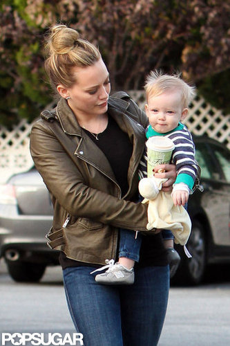 Hilary Duff held tight to her baby boy, Luca Comrie.
Hilary Duff held tight to her baby boy, Luca Comrie.