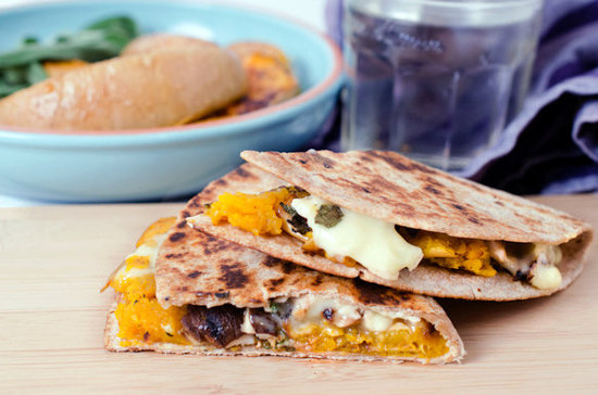 Brie and Butternut Quesadillas with Sage and Shiitakes