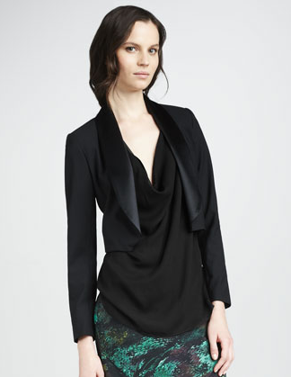 Haute Hippie's cropped shawl-collar jacket ($197, originally $395) would add a fancy flair to almost anything it tops. We especially love the silky lapels.
Haute Hippie's cropped shawl-collar jacket ($197, originally $395) would add a fancy flair to almost anything it tops. We especially love the silky lapels.
