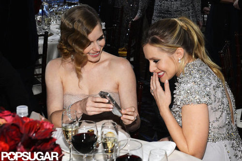 Amy Adams shared something on her phone with Kristen Bell.
Amy Adams shared something on her phone with Kristen Bell.