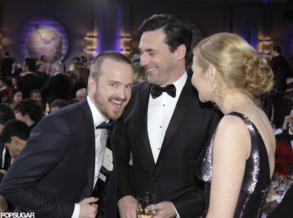Aaron Paul smiled for the camera with Jon Hamm and Jennifer Westfeldt during a quick break at the Golden Globes.
Aaron Paul smiled for the camera with Jon Hamm and Jennifer Westfeldt during a quick break at the Golden Globes.