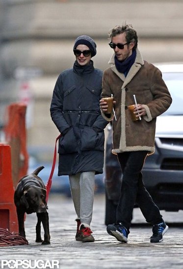 Anne Hathaway and Adam Shulman braved the chilly day. Anne Hathaway and Adam Shulman braved the chilly day.