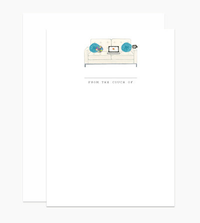 A couch illustration gives Dear Hancock's "From the Couch of" stationery ($14 for six) a playful style.
A couch illustration gives Dear Hancock's "From the Couch of" stationery ($14 for six) a playful style.