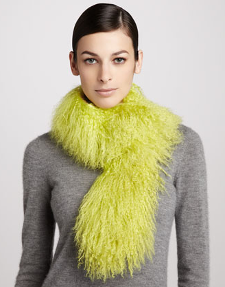 This Trilogy highlighter shearling scarf ($195) is a bold accessory choice but would undoubtedly make you the center of attention. Plus, it would keep you insanely cozy.
This Trilogy highlighter shearling scarf ($195) is a bold accessory choice but would undoubtedly make you the center of attention. Plus, it would keep you insanely cozy.