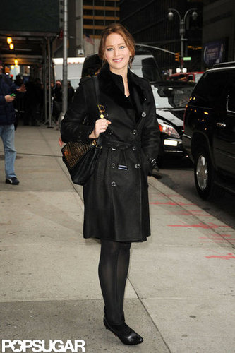 Jennifer Lawrence posed outside of Late Show with David Letterman.
Jennifer Lawrence posed outside of Late Show with David Letterman.