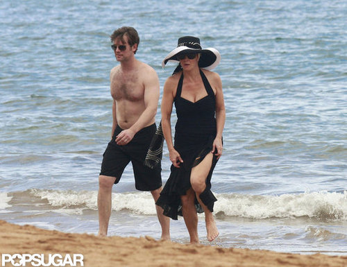 Peter Krause hit the beach shirtless to film with his costar Monica Potter.
Peter Krause hit the beach shirtless to film with his costar Monica Potter.