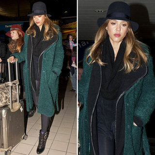 Jessica Alba Wearing Green Coat