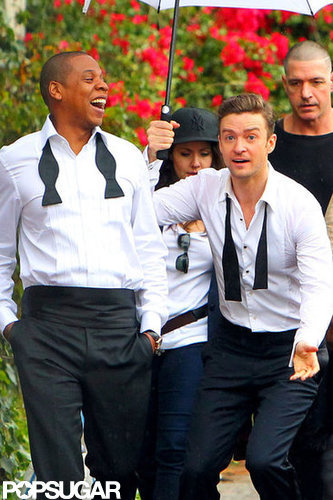 Justin Timberlake and Jay-Z suited up and goofed around on the LA set of their "Suit & Tie" video.
Justin Timberlake and Jay-Z suited up and goofed around on the LA set of their "Suit & Tie" video.