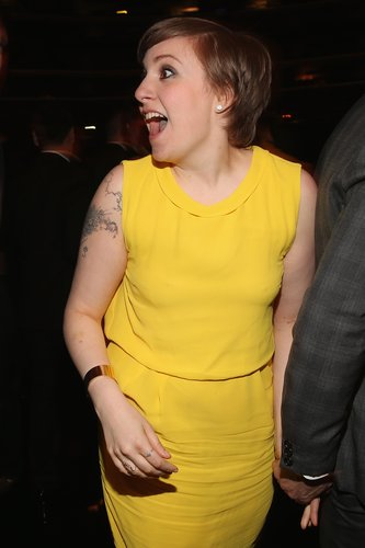 Lena Dunham greeted and giggled with various artists backstage at the Grammys on Sunday night in LA.
Lena Dunham greeted and giggled with various artists backstage at the Grammys on Sunday night in LA.