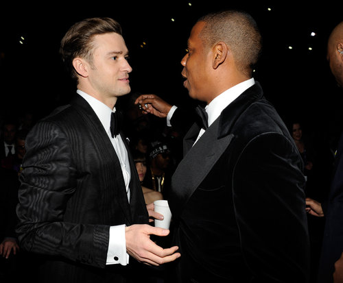 Justin Timberlake went in for a hug with Jay-Z during the show.
Justin Timberlake went in for a hug with Jay-Z during the show.