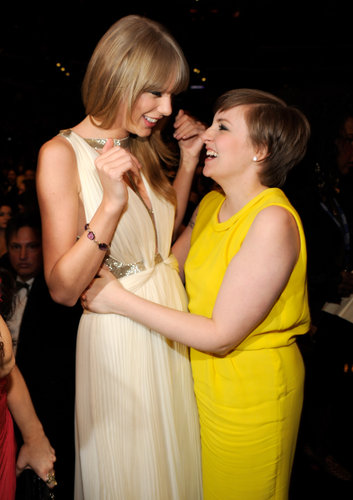 Lena Dunham and Taylor Swift shared a fangirl moment backstage at the 2013 Grammys.
Lena Dunham and Taylor Swift shared a fangirl moment backstage at the 2013 Grammys.