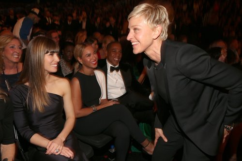 Ellen DeGeneres worked the crowd, which included Jessica Biel, Beyoncé, and Jay-Z, during the 2013 Grammy Awards.
Ellen DeGeneres worked the crowd, which included Jessica Biel, Beyoncé, and Jay-Z, during the 2013 Grammy Awards.