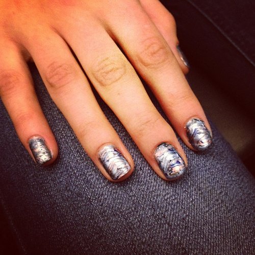 The oil-slick manicure by Essie at Rebecca Minkoff could only be summed up in one word: major.
The oil-slick manicure by Essie at Rebecca Minkoff could only be summed up in one word: major.