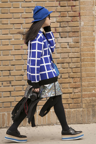 Susie Bubble showed off an on-trend window-pane print sweater and a pair of Prada creepers.
Susie Bubble showed off an on-trend window-pane print sweater and a pair of Prada creepers.