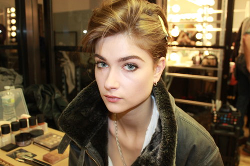 The hair was inspired by photographer Robert Mapplethorpe and had a structured edge. "I like to call it Robot rockabilly," said Kevin Ryan for TRESemmé.
The hair was inspired by photographer Robert Mapplethorpe and had a structured edge. "I like to call it Robot rockabilly," said Kevin Ryan for TRESemmé.